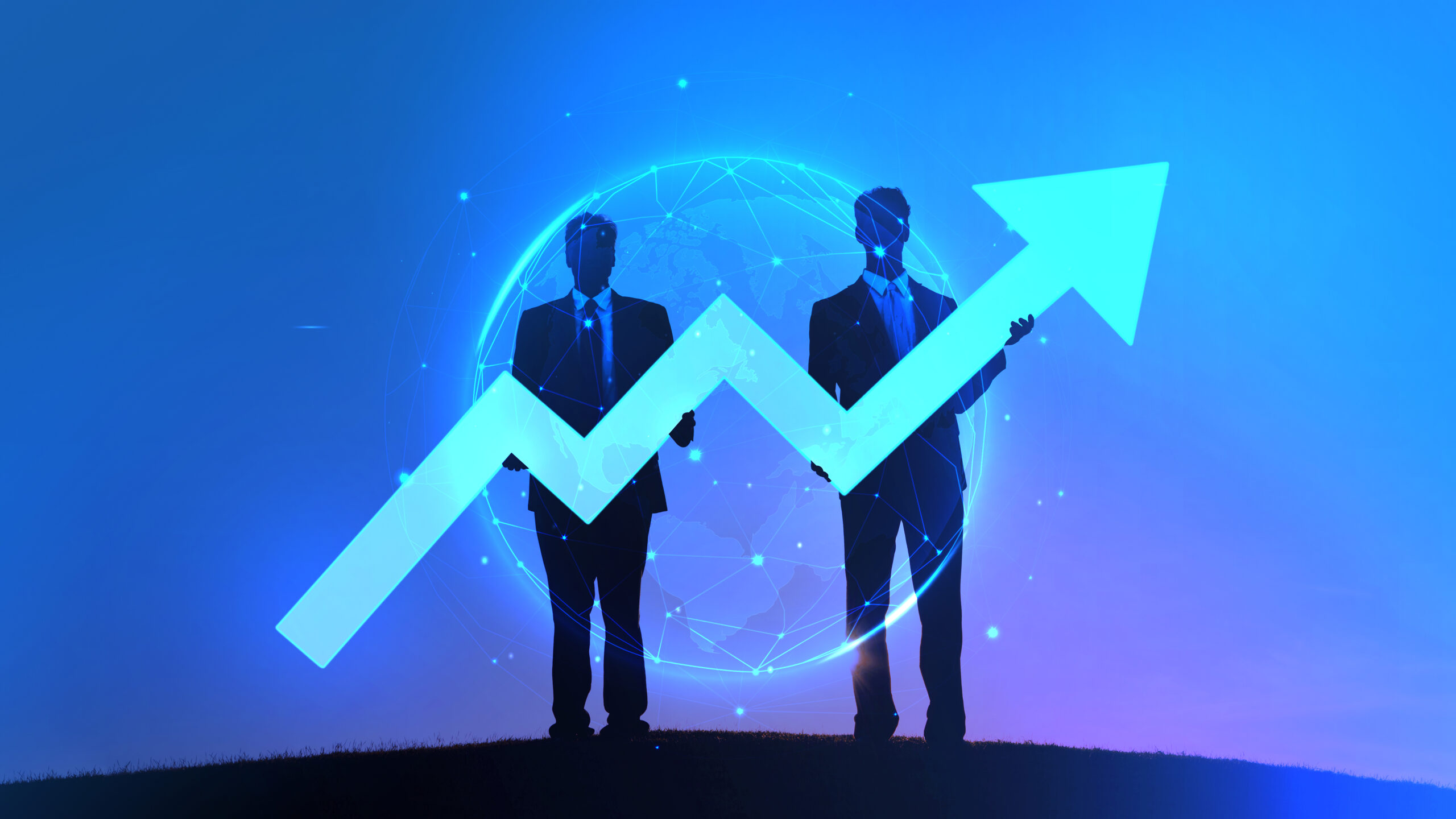 Two Businessmen holding the increase graph on the hill Inc. 5000 Magazine cover